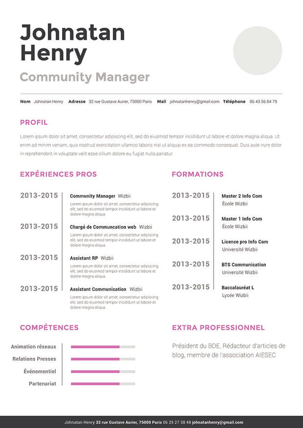 Template de CV pour trouver un emploi en tant que community manager