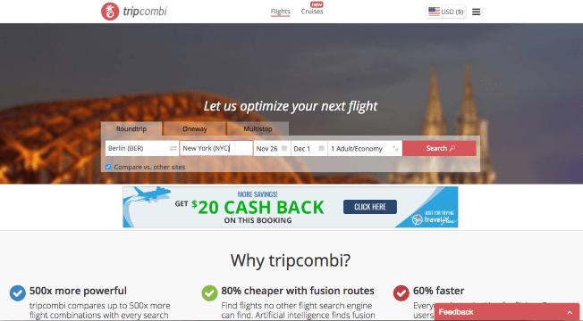 Startup, Tripcombi, Flüge, Flugsuche